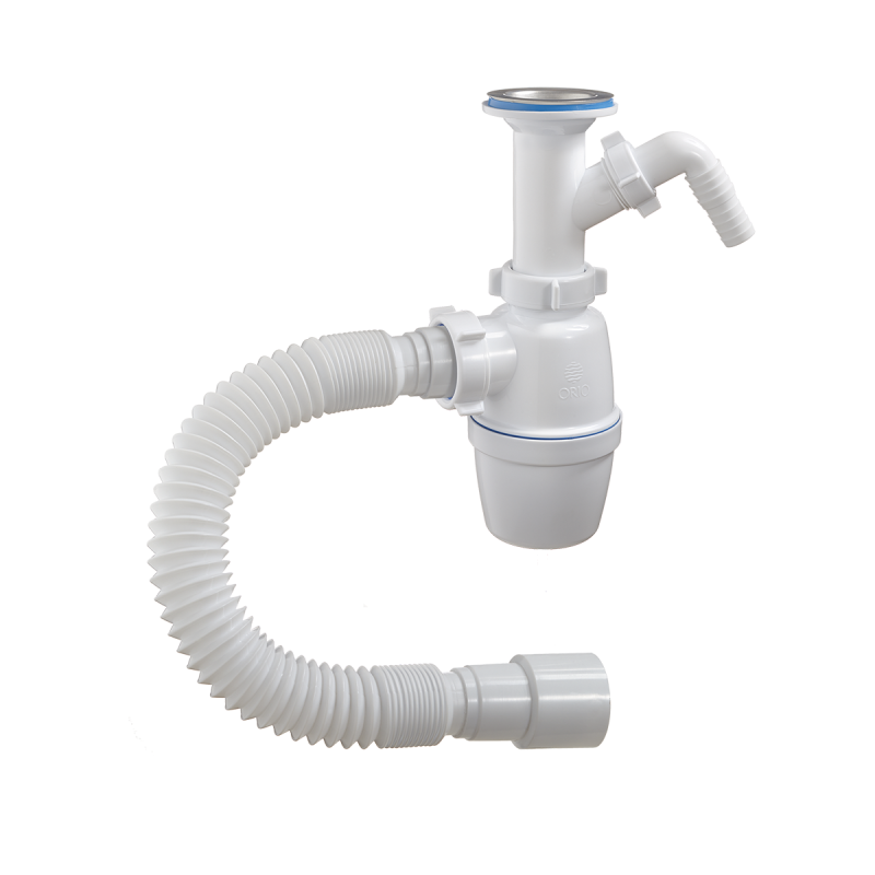 Сифон бутылочный 11/2 x40 с отводом для стиральной машины и гофрой 40-40/50 (А-40059)