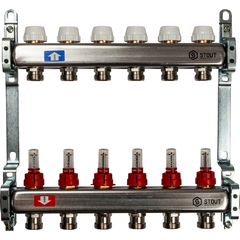 Коллектор  6 вых.STOUT с расходомерами (SMS 0917 000006)