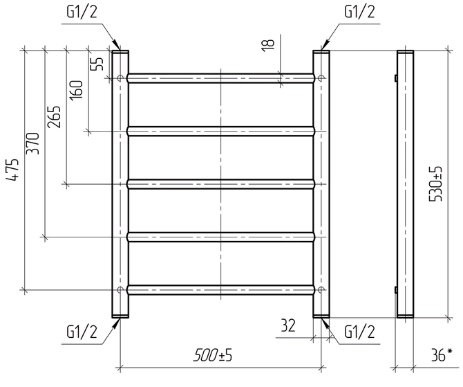  ПСШ НЕРЖ. 500х 600  КЛАССИКА (5п)