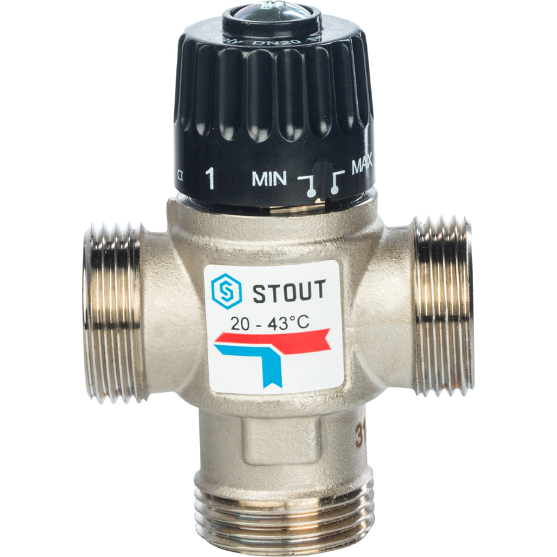 Клапан термостатический смесительный 1" НР 20-43°С KV 1,6 м3/ч (SVM-0020-164325) STOUT