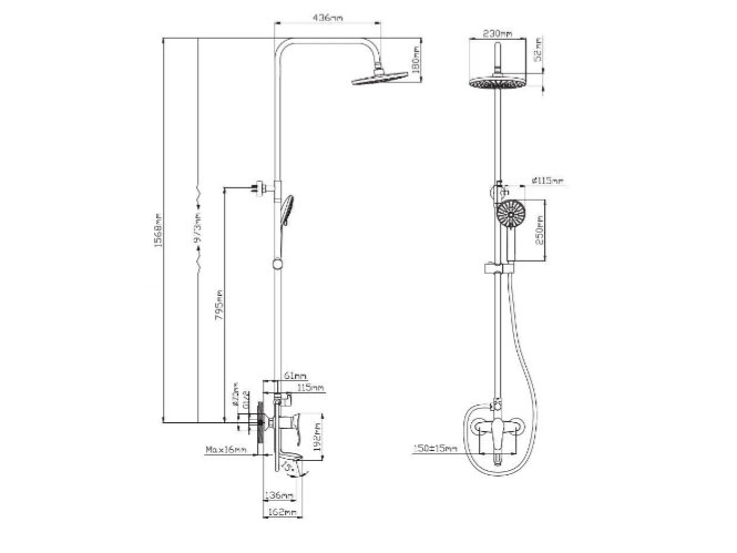 Стойка душевая 3-х функц. D80-335100 одн. D100