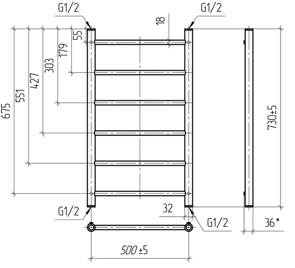  ПСШ НЕРЖ. 500х 800  КЛАССИКА (6п)