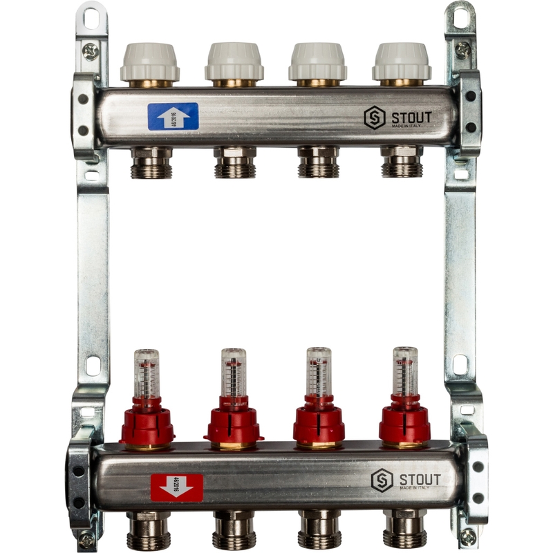 Коллектор  4 вых.STOUT с расходомерами (SMS 0917 000004)   